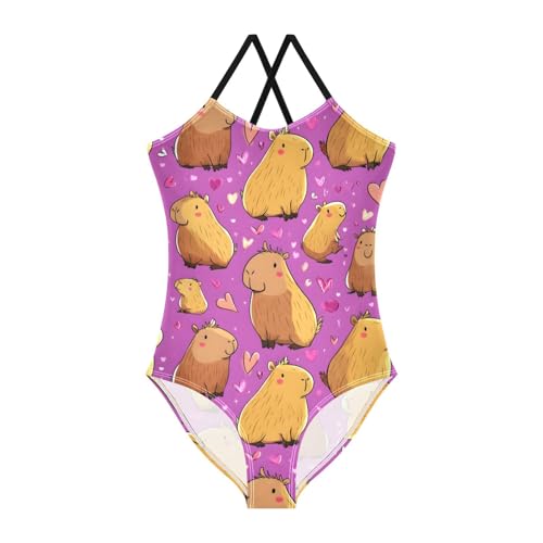 Capybara Pattern Girls One Piece Swimsuits Summer Quick Dry Beach Bathing Suit