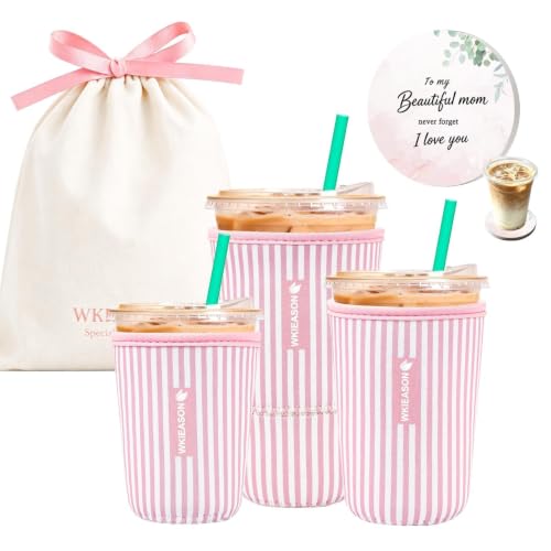 Image of WKIEASON Gifts for Mom Reusable Iced Coffee Sleeve & Ceramic Coaster Set