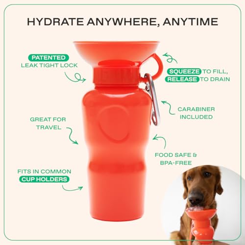 Image of Springer Dog Water Bottle | Portable Travel Drinking Feeder Dispenser for Dogs & Puppies | As Seen on Shark Tank | Leak-Proof Bowl | BPA-Free | Outdoor Walking, Hiking & Travel | 22oz Classic Poppy