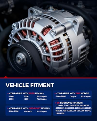 Image of KAX New Alternator 11047N Fit for Chevy Colorado 2004-2006 Canyon 2004-2006 i-280 i-350 2006, High Output Alternator Replacement 12V 100Amp CW 6-Pulley Groove
