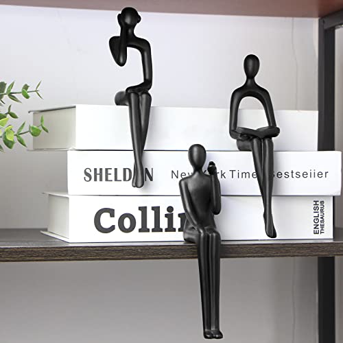 Kilarero 3Pcs Modern Shelf Decor For Home Office Living Room Table Desktop, Sitting Thinker Statue Abstract Sculpture Statue Home Decor Resin(Black-2) #TOP4