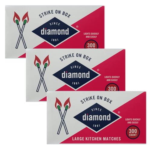 Original Diamond Greenlight Strike ON Box Matches [3 BXS of 300] (900 Sticks Total) for Outdoor Campfire enthusiasts 