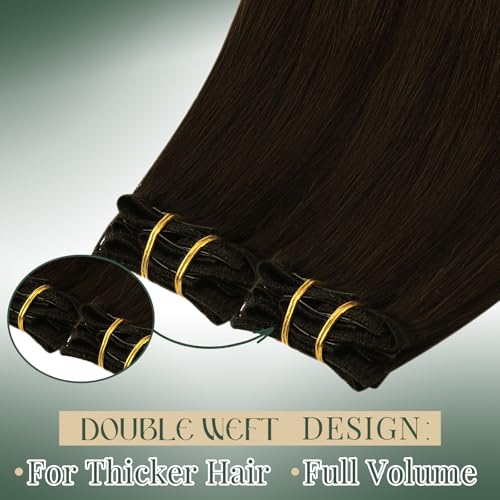 Image of Ugeat Human Hair Clip in Extensions Dark Brown 12 Inch 5pcs 85g | Real Human Hair Extensions Clip ins , Real Hair Clip in Extensions Dark Brown , Shoulder Length