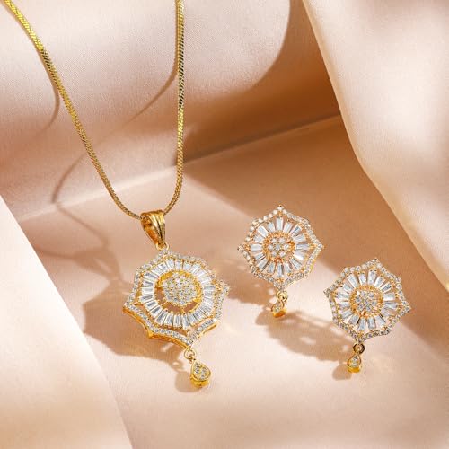 Image of Rubans Pendant Necklace Set American Diamond and Zirconia Gift Jewellery for Women & Girls