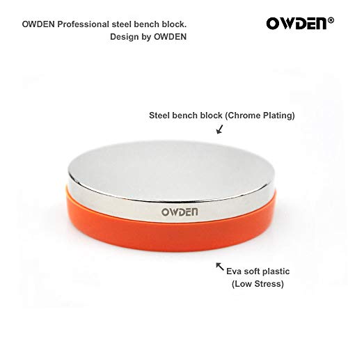 Image of OWDEN Professional Steel Bench Block（No Rebound), Metal Bench Block for Jewelry Stamping Tool,(Diameter: 3 Inches, Height: 3 /4 Inch) Steel Part: Mirror Polishing with Chrome Plating.