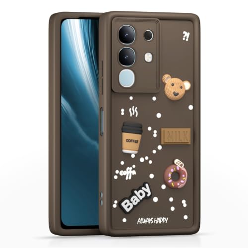 Image of Bintage Cute Fun Ball | Taddy Cartoon 3D Smiley Coffee Cup | Milk Donut | Full Camera Protection Back Cover Compatible for Vivo V2437 / Vivo T4x 5G - Brown