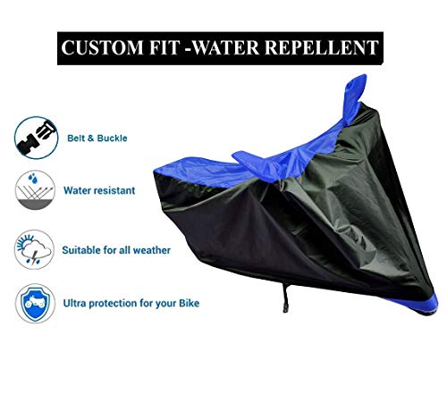 Image of Auto Hub Bike Cover Compatible with Hero Hf Deluxe with Mirror Pocket, Dustproof, Heat Resistant, Triple Stitched, Hf Deluxe Bike Cover- Black, Blue