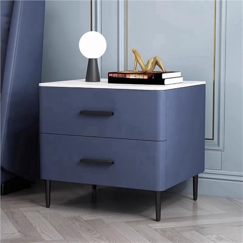 HJYBFA Mesita de noche, mesitas de noche modernas, mesita de noche de madera, soportes con 2 cajones, parte superior de losa de roca, mesa auxiliar de sofá, mesa auxiliar de almacenamiento para