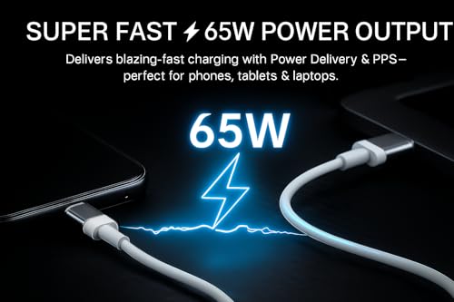 Image of Nothing 65W C-Type Rapidly Charging 3.3ft Cable for Nothing Phone 3 /3A /3A Pro /2 /2A /2A Plus /CMF Phone 2 Pro /1 /Laptop /Tablet /Buds & Other 45WattUSB-C Devices High Speed Data Transfer Fast Charge, White