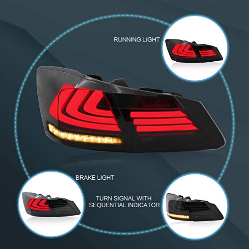 VLAND LED Tail lights Assembly Fit for 2013-2015 Honda Accord 9th Gen Sedan, with Sequential Turn Signal, Smoked - Thumbnail 4