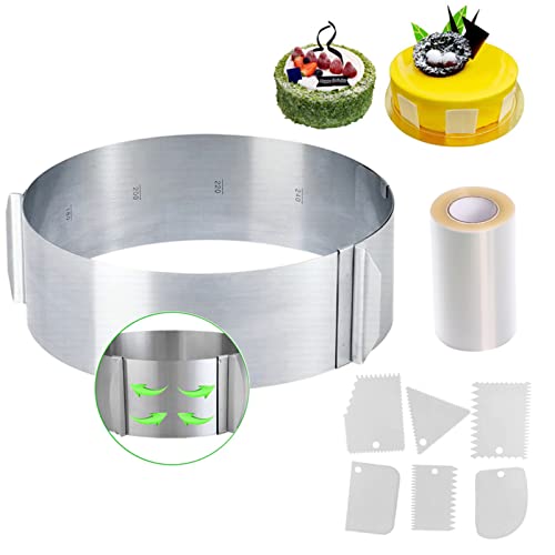 Sycle circle Cercle à Gâteaux Réglable avec Echelle Ø 16-30cm Cercle à Pâtisserie Extensible en Acier Inoxydable Moule Cadre Rond pour Mousse Dessert Pâtisserie, Hauteur 8cm