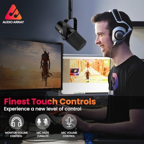 Image of Audio Array AM-C44 Pro XLR /USB Professional Dynamic Microphone Kit | Built-in Monitoring | One Touch Mute & Volume Control | 192kHz /24bit Full Metal Build | 2M XLR & USB Cable | Streaming & Podcasting