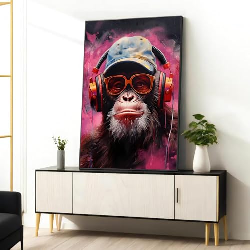 Peinture de chimpanzé toile originale de singe à lunettes rouges de 40x60cm