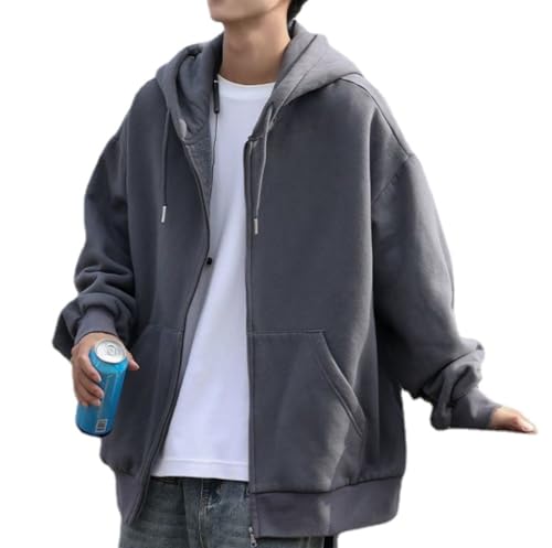 ZITEZHGO Emo Streetwear Black Hoodied Coat with Pocket Men Teen Boy Plus Size Jacket Punk Grunge Clothes Top