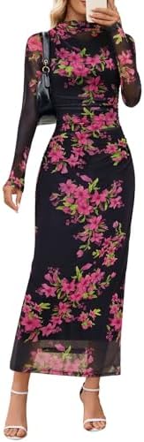 MEROKEETY Women's Spring Wedding Guest Dress 2026 Long Sleeve Bod...