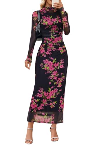 MEROKEETY Women's Spring Wedding Guest Dress 2026 Long Sleeve Bodycon