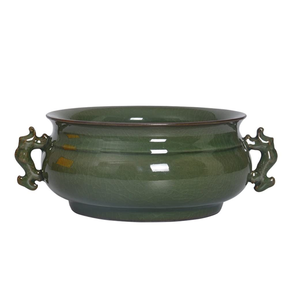 Incense Holder Base Incense Furnace Celadon Home Worship Indoor Large Double-eared Flat Foot Burner Aromatherapy