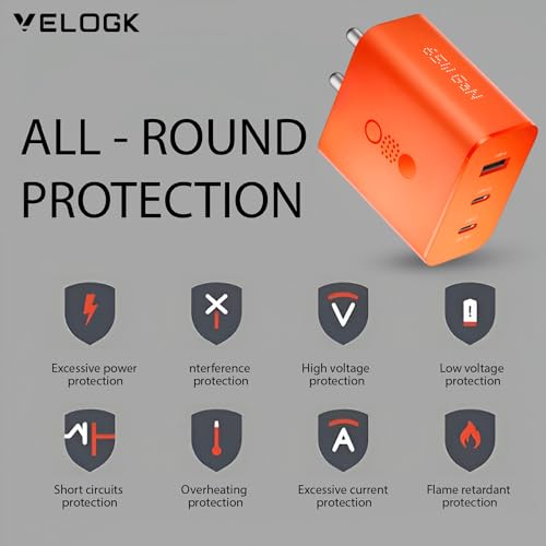 Image of VELOGK CMF Original 65W GaN Charger, Nothing Charger 3-in-1 Type C Fast Charging Adapter, USB C Charger Block Compatible for Nothing Phone 2a /Phone 2 /Phone 1, Supports Other Type-C Devices -Orange