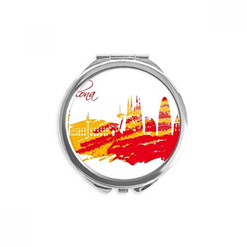 Miroir de poche silhouette ville rouge jaune pour maquillage nomade