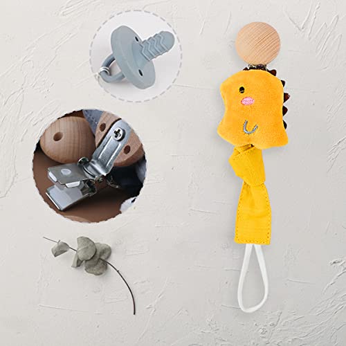 Image of Pacifier Chain Soft Cotton Strap with Clip, Pacifier Holder and Leash for Boys Girls Fits Baby Teethers and Toys Gift (Dinosaur)