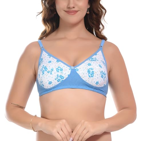 Image of FIMS - Fashion is my style Women Cotton Blend Floral Bra Non-Padded Non-Wired Full Coverage T-Shirt Combo Pack Multicolor Cup- B
