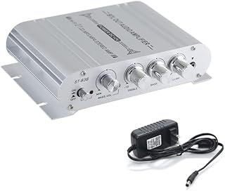 20W+20W+40W Hi-Fi Power Amplifier Digital Amplifier with 12V 2A Power Supply 2.1 Channel Mini Amplifier Subwoofer Amp Stereo Bass Treble RCA Input Audio for CD MP3 MP4 PC Car Home Speaker