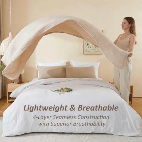 Image of EMME Muslin Cotton Blanket Adults Heather Beige Super King 120 inchx94 inch