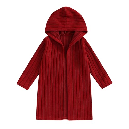 Kids Boys Girls Knit Cardigan Solid Color Hoodie Ribbed Knitwear Hooded Long Sleeve Winter Open-Front Sweater 3-8T