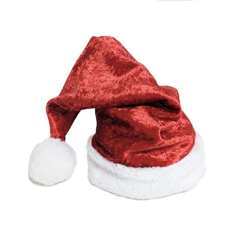 Everfan Crushed Velour Santa Hats with White Sherpa Trim | Christmas Santa Hats for Adults (BABY (6-18 months), Red)