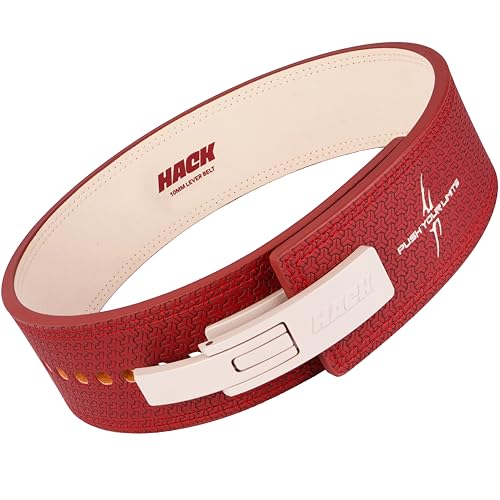 Hack Athletics Premium 10MM Adjustable Weightlifting Lever Belt -Power Lifting Belt for Men & Women for Lower Back Support, Multipurpose Gym Workouts Deadlifts Squats Powerlifting (Signature Red, M)