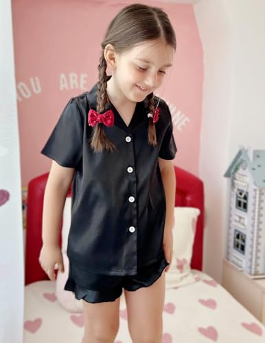 Image of Arshiner Girls Pajamas Silk Satin Pajama Set Button Pjs Ruffle Sleepwear