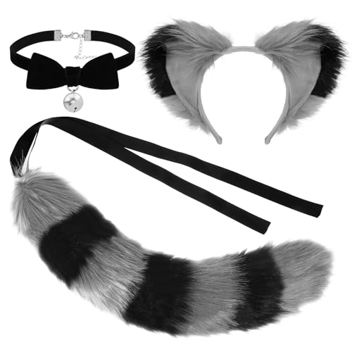 XEPST Fox Wolf Cat Cosplay Costume Set including Fox Wolf Cat Ears Animal Tail Kit Bells Choker for Anime Fancy Dress Party Halloween Christmas Dress Up Carnival Role Play