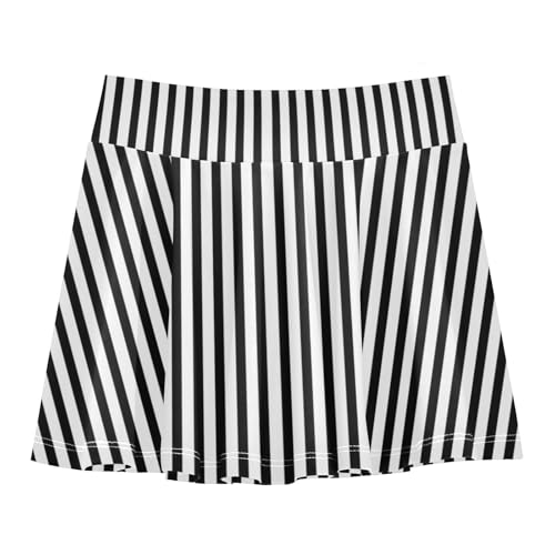 Black White Stripes Girls Athletic Skorts Flowy Golf Tennis Skirts with Shorts & Pocket
