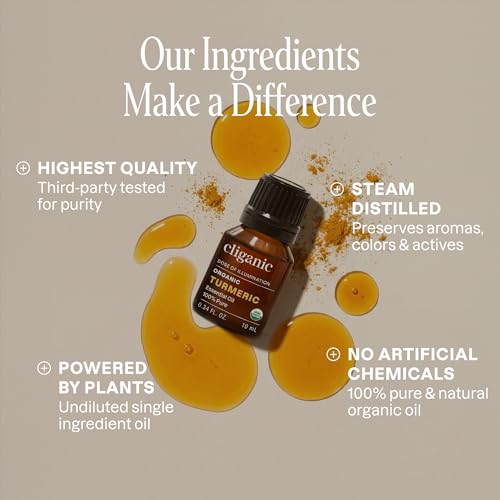 Image of Cliganic Organic Turmeric Essential Oil, 100% Pure Natural for Aromatherapy | Non-GMO Verified