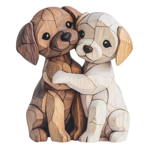 VOYANTE Wooden Dog Ornaments, 2D Natural Wood Color Animal Patterns Desktop Decor Ornament, Whimsical Ornaments for Living Room Accessories, Shelves, Mantels & Entryway Table Decorations, Dog Gifts
