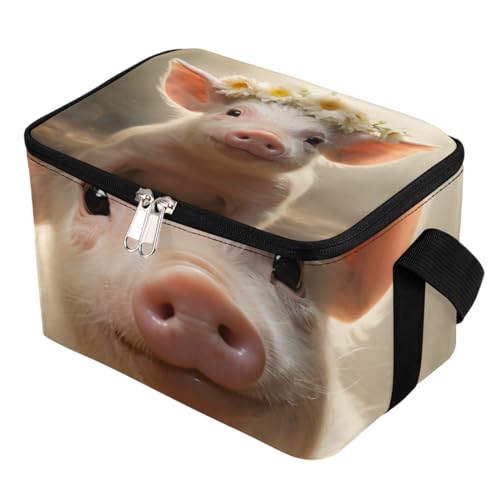 GzLeyigou Lunch Bags for Women Men 9 Cans,Pig with Wreath Hot & Cold Food Delivery Bag Insulated Grocery Bag Insulated Lunch Box Piggy Cooler Bag for Office Work Picnic Beach
