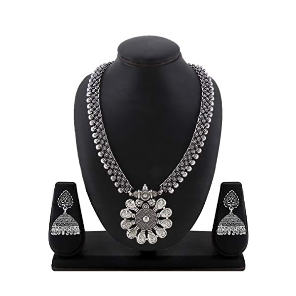 Yellow Chimes Traditional Silver Oxidised Silver Necklace Jewellery Set for Women - Image 7
