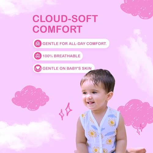 Image of Kidbea Newborn Baby Jhabla Muslin Cotton Clothes for Boys & Girls | Soft Breathable, Cute Printed Sleeveless Baby Wear with Button Closure