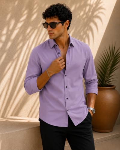 Image of Zilcon Men's Solid Coffee Brown Casual Cotton Blend Shirt