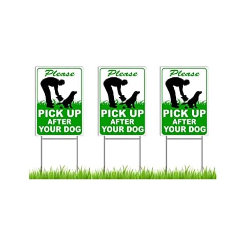 3 Pack Sign Pick Up After Your Dog - Single Sides Printed 8x12 inch No Dog Poop Signs for Yard - Sign Clean Up After Your Dog with Metal Wire H-Stakes - Please No Dog Signs No Pooping and Peeing Cover