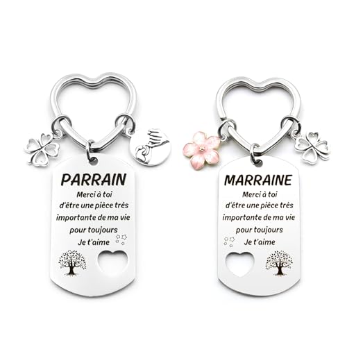 Bluckincle Cadeau Marraine Parrain Cadeaux Bapteme,2PCS Porte Clef Cadeau Pour Marraine Parrain Noel Annonce Demande