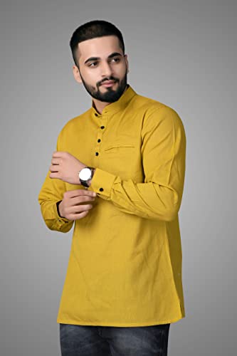 Image of Men's Cotton Regular Short Kurta | Casual & Ethnic Wear with Long Sleeve