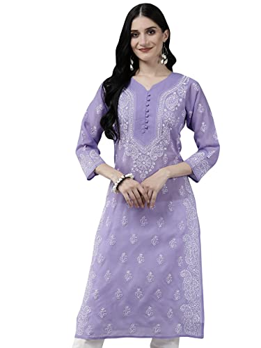 Image of Ada Hand Embroidered Lucknowi Chikankari Cotton Kurta for Women A240300