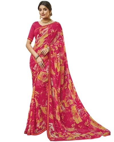 Image of Laxmipati Sarees Women's Multicolor Georgette Fancy Designer Floral Printed Saree with Unstitched Art Silk Blouse Piece - Elegant Party & Festive Saree for Special Occasions