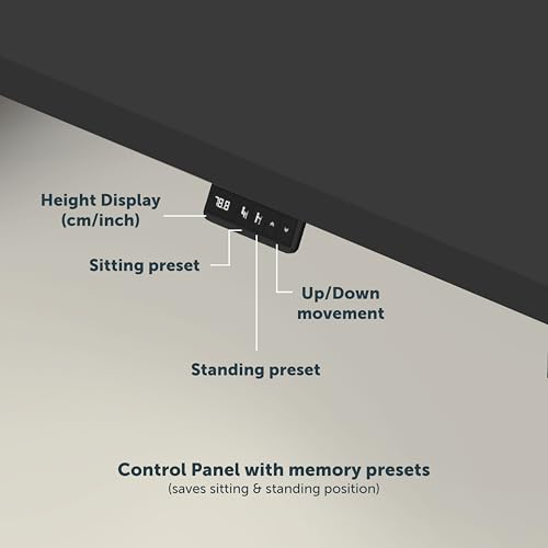 Image of JIN OFFICE Octave Electric Height Adjustable Desk | Standing Desk, 80 Kg Wt. Cap, 2 Year Warranty| Sit Stand Table with Cup Holder, Memory Preset| Stability Crossbar| Black 1200*750mm /25mm Thick Top