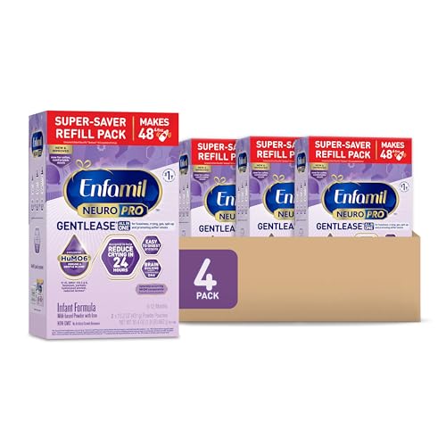 Image of Enfamil NeuroPro Gentlease Baby Formula, Brain Building DHA, HuMO6 Immune Blend, Designed to Reduce Fussiness, Crying, Gas & Spit-up in 24 Hrs, has Prebiotics to Promote Softer Stools, Baby Milk, 30.4 Oz (Pack of 4)