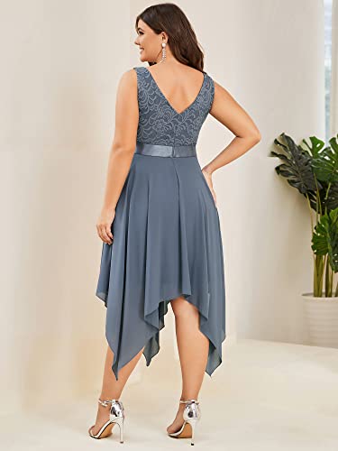Image of Ever-Pretty Plus Women's V Neck Sleeveless Asymmetric Hem Lace Chiffon Short Summer Plus Size Wedding Guest Dresses