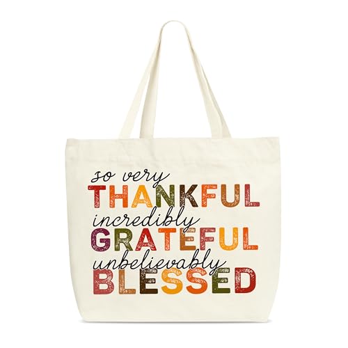 Zcsni Fall Tote Bags, Thankful Grateful Blessed Canvas Tote Bag, Fall Shoulder Bag, Fall...