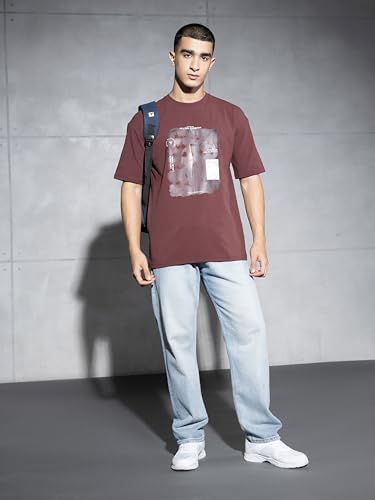 Image of TECHNOSPORT Men's Oversized Fit Half Sleeve Crew Neck T-Shirt, ELASTO Plus Quick Dry Moisture Wicking Stretchable Sports Gym and Casual Wear