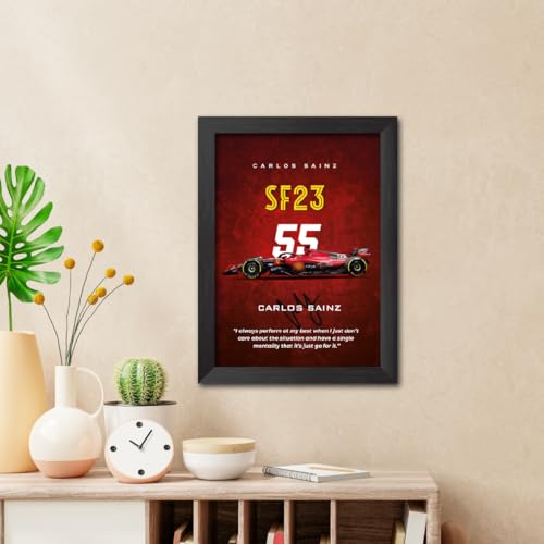 Image of TenorArts Carlos Sainz Poster Frame F1 Racing Car SF 23 Formula One Photo Framed Painting with Matt Finish Black Textures (12 inches x 9inches)